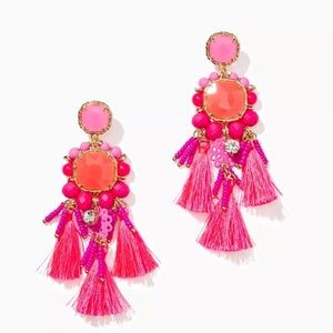 Lilly Pulitzer Waterside Fringe Bead Tassel Earrings Boho Preppy Kitschy…